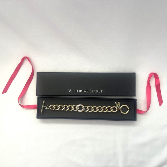 Victoria's Secret Gold Tone Pave Crystal Toggle Angel Bracelet – NIB - Picture 2 of 8
